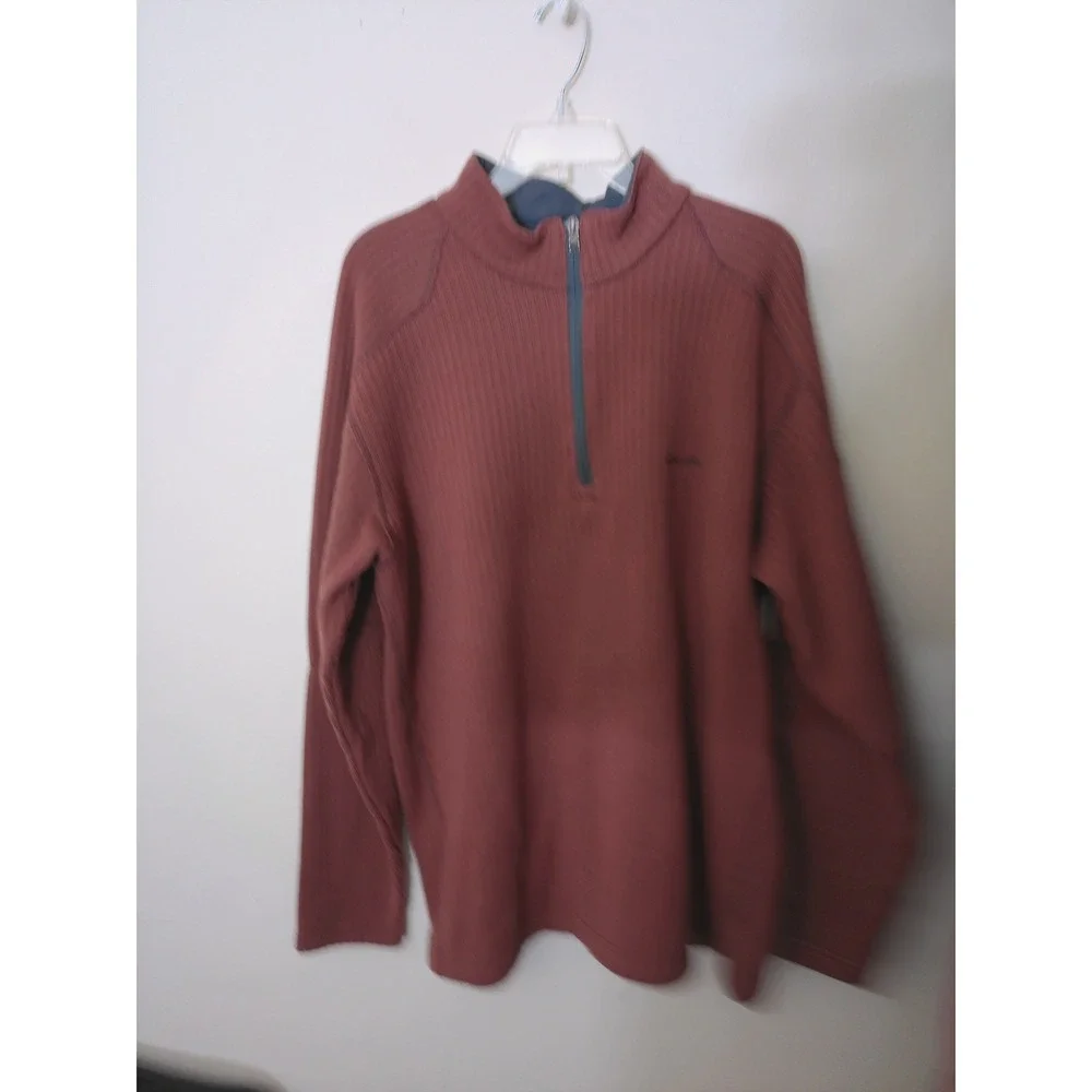 Columbia Quarter Zip Fleece Pullover Mens XXL Rust Red  Ribbed Texture